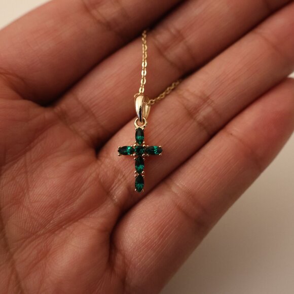 Emerald Cross Necklace - Picture 5 of 9